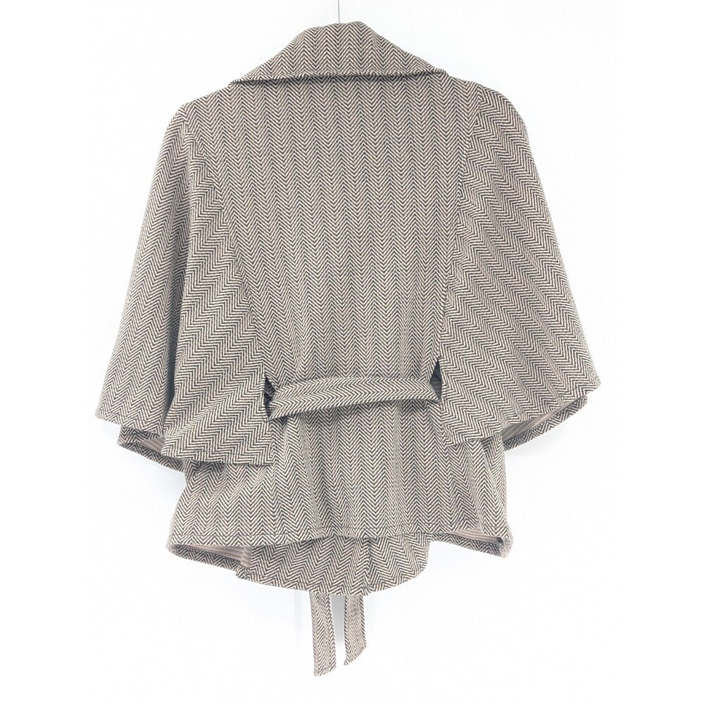 Nine West Tan Camel Brown Herringbone Collared Blazer Jacket Cape Size 16 - Picture 2 of 11